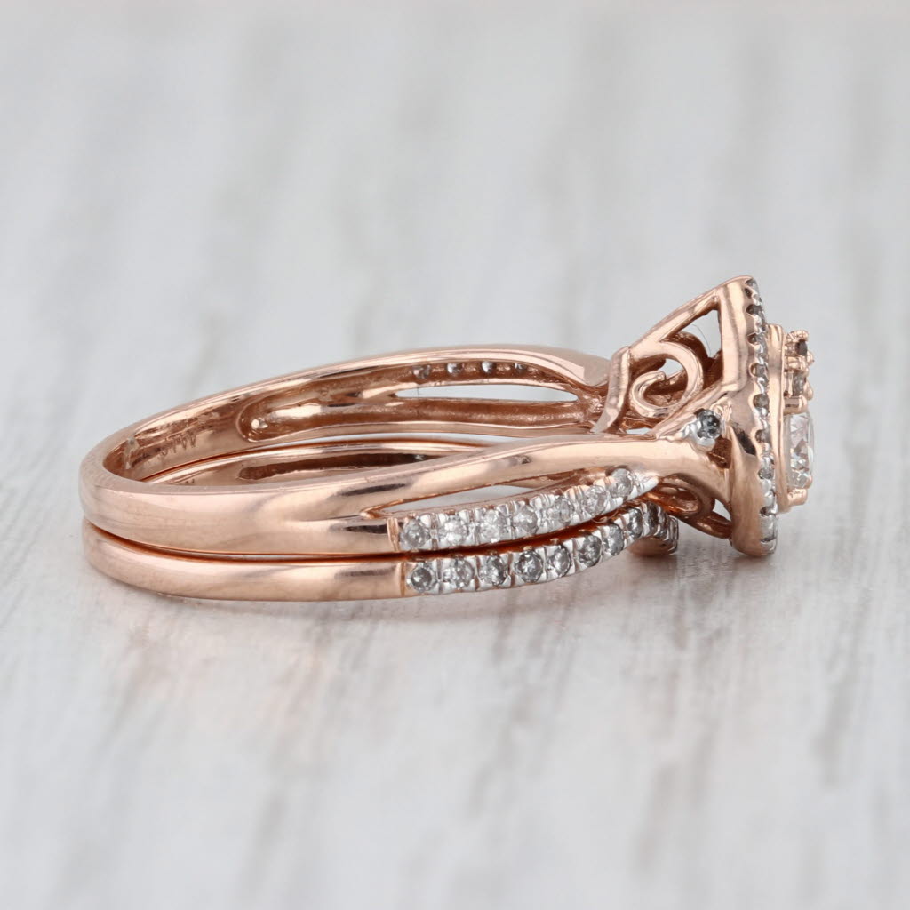 0.39ctw Diamond Halo Engagement Ring Wedding Band 10k Rose Gold Size 7 Bridal