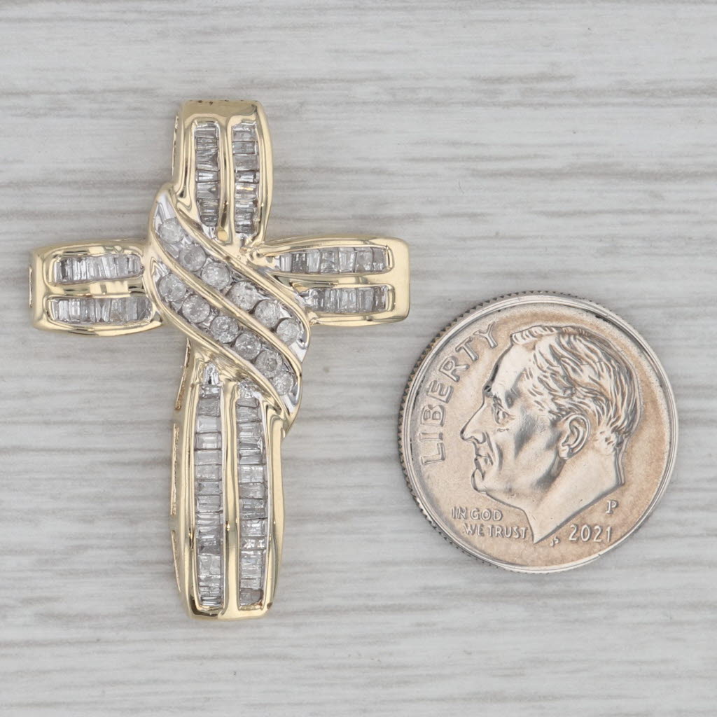 Gray 0.64ctw Diamond Cross Pendant 10k Yellow Gold
