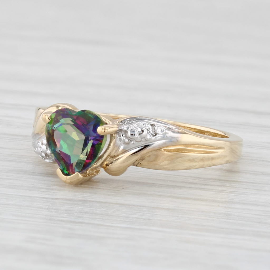 Mystic Topaz Heart Ring 10k Yellow Gold Diamond Size