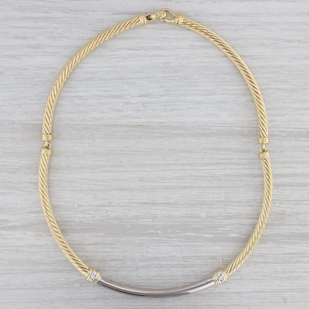 Gray David Yurman 0.32ctw Diamond Collar Choker Necklace 18k Yellow White Gold 15.75"