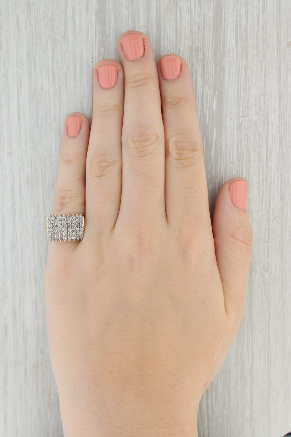 Gray 0.74ctw Diamond Cluster Tiered Pyramid Ring 10k Yellow Gold Size 7