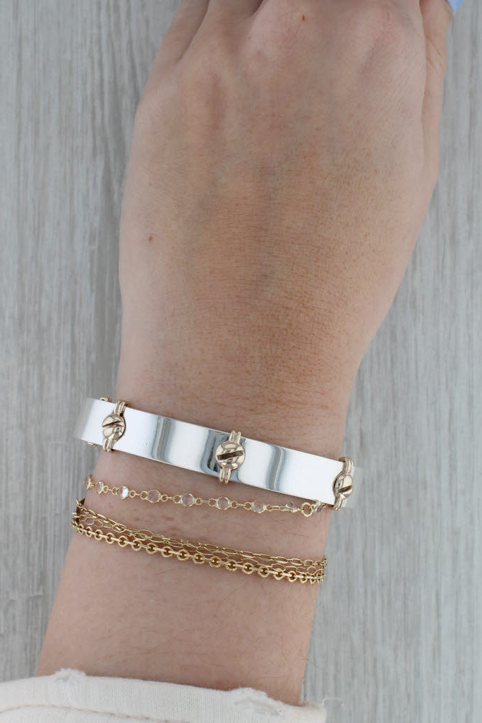 Rosy Brown Vintage Succo Dots Screws Bangle Bracelet Sterling Silver 14k Gold 6.75"