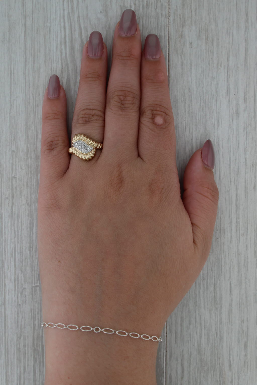 0.23ctw Diamond Cluster Bypass Ring 14k Yellwo White Gold Size 8