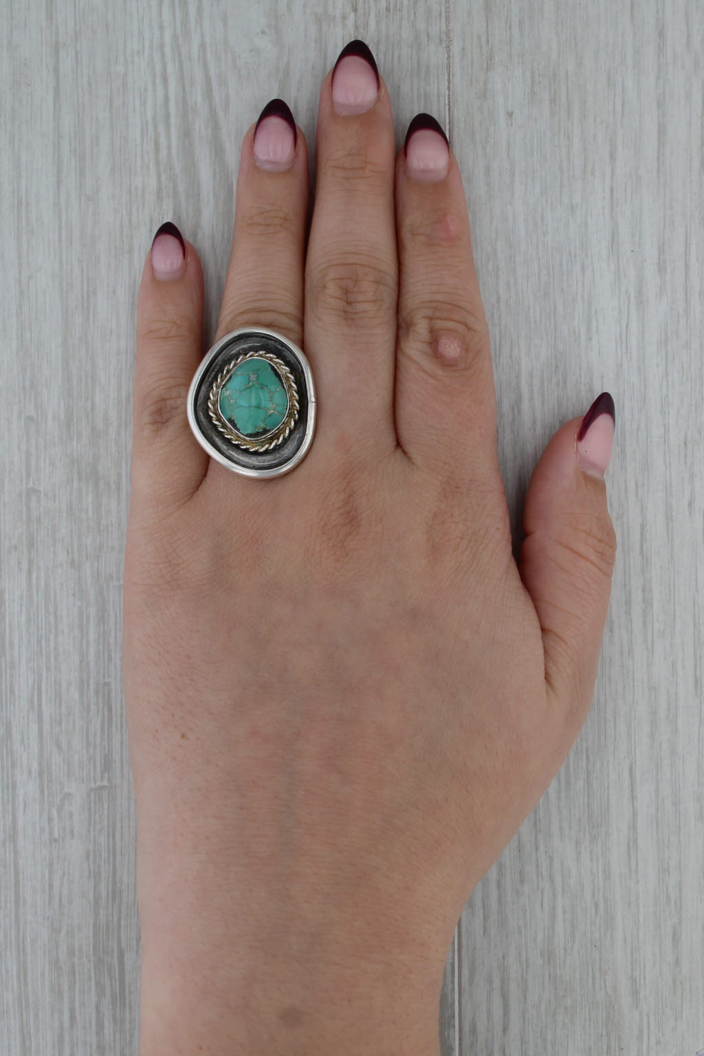 Vintage Turquoise Cabochon Ring Sterling Silver Native American Size 6