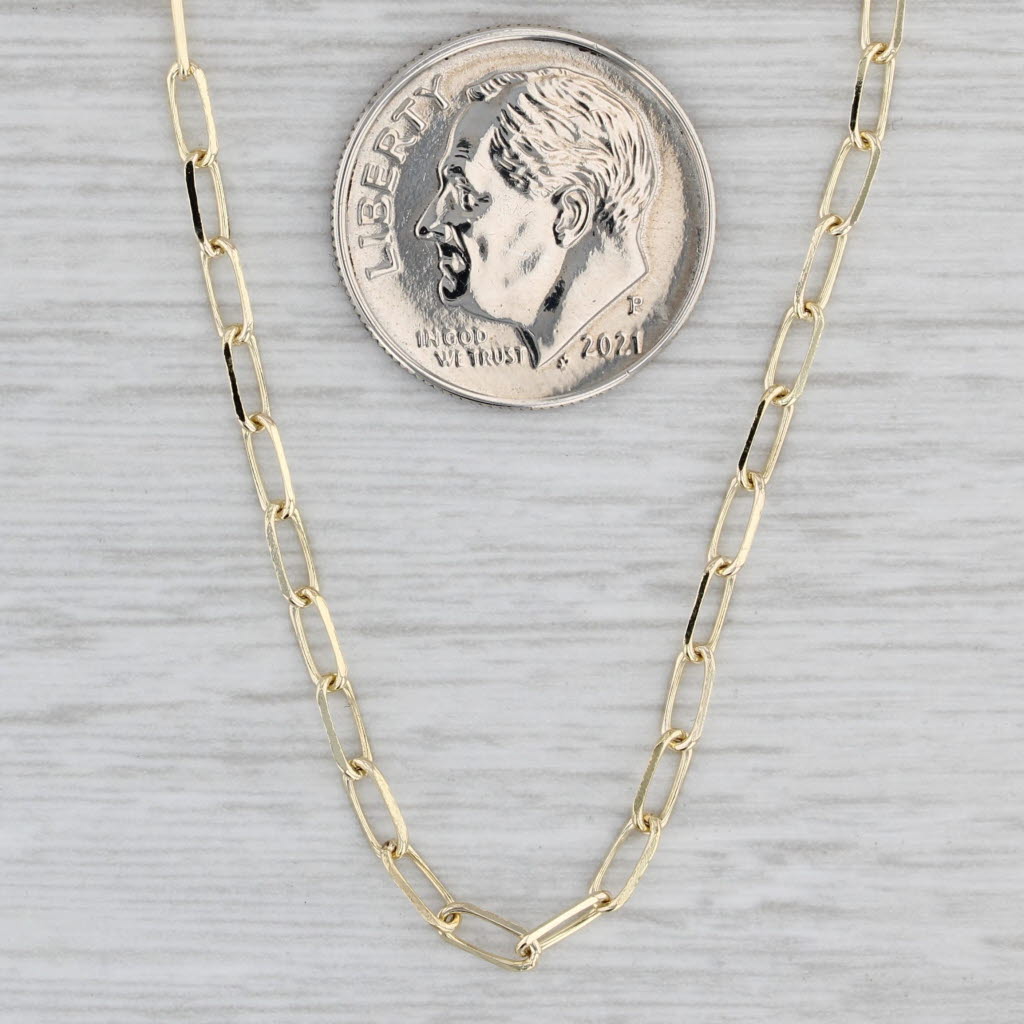Gray Elongated Cable Chain Necklace 14k Yellow Gold Italy 16" 2.2mm