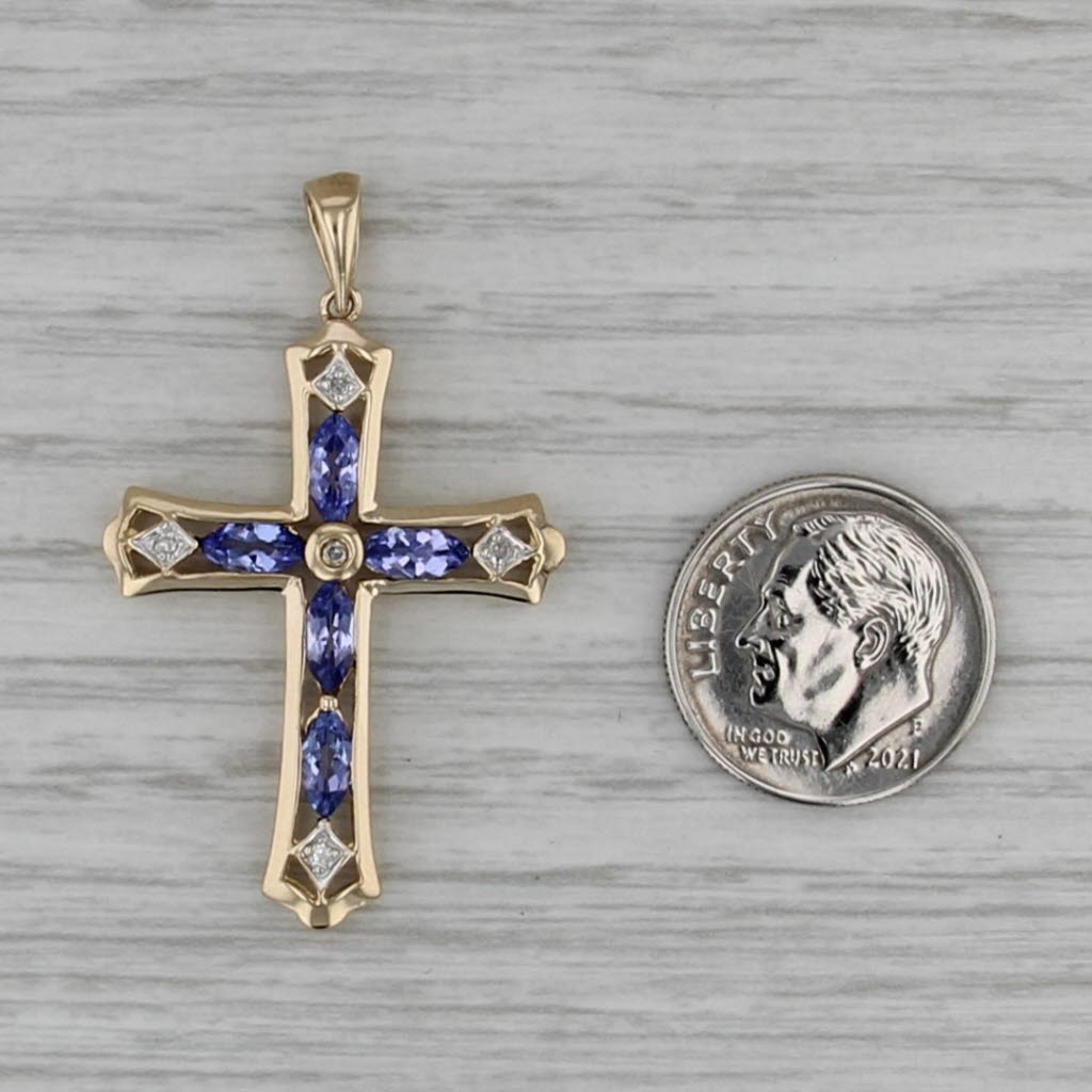 1.02ctw Tanzanite Diamond Cross Pendant 10k Yellow Gold Beveled