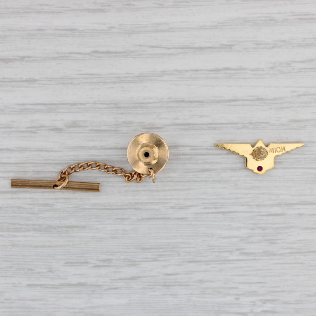 Gray Delta Airlines Wings Tie Tac Pin 10k Gold Lab Created Ruby Enamel Service