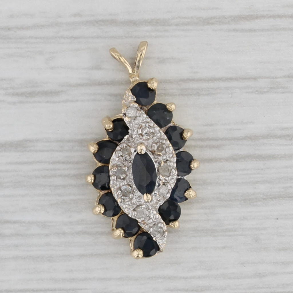Gray 0.89ctw Blue Sapphire Diamond Pendant 14k Yellow Gold Marquise Drop
