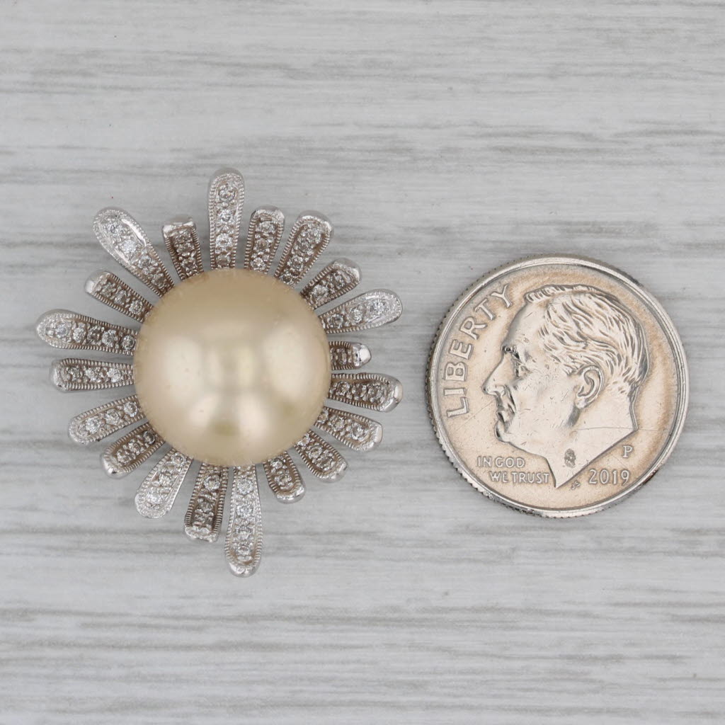 Gray Cultured Pearl Diamond Flower Pendant 18k White Gold Floating Drop
