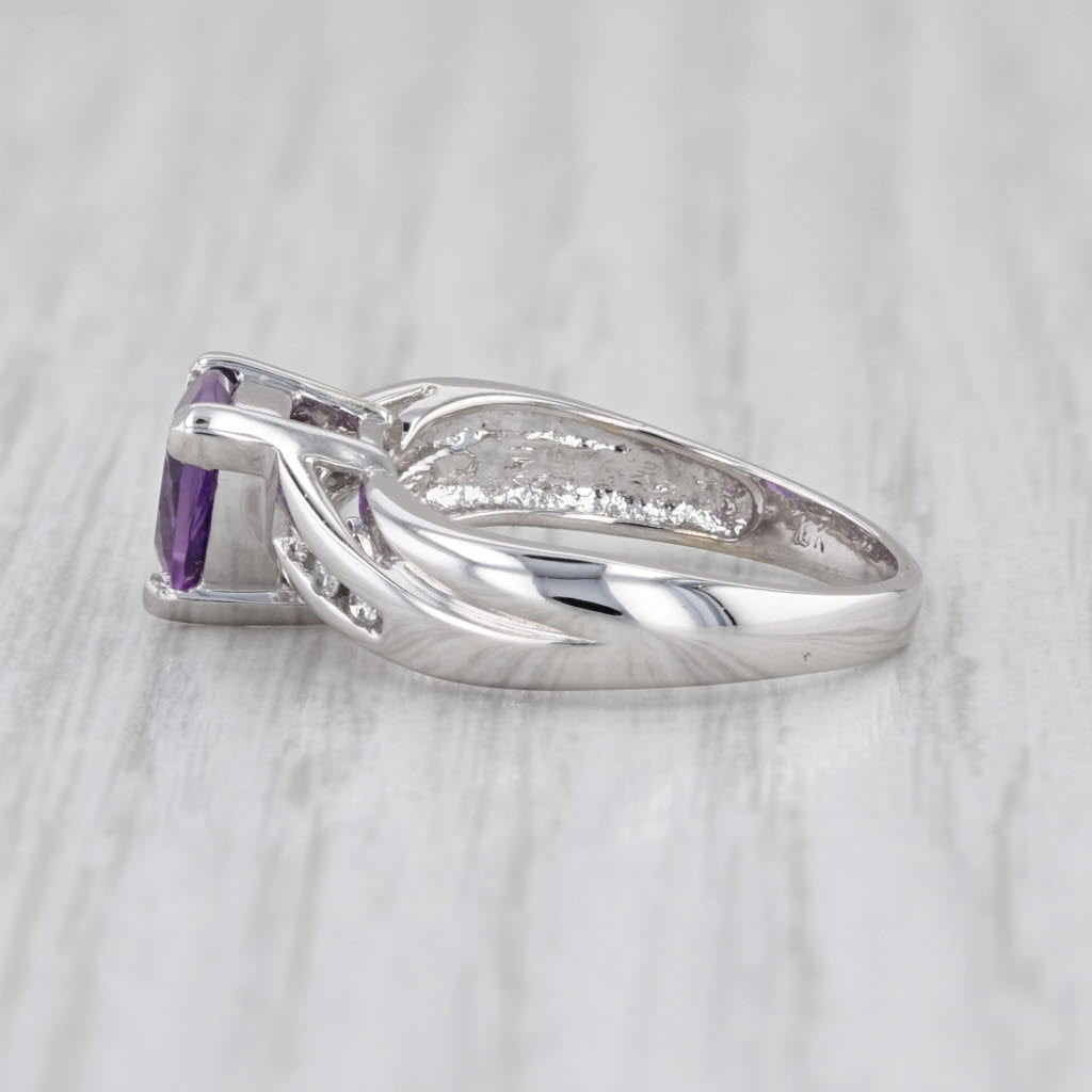 1.10ctw Amethyst Diamond Bypass Ring 10k White Gold Size 5.5