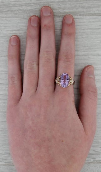 5.52ctw Oval Amethyst Diamond Flower Ring 14k Yellow Gold Size 7