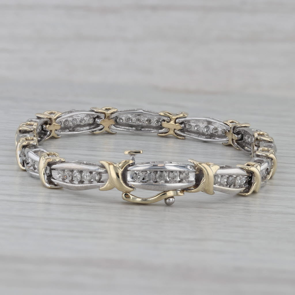 Dark Gray 1.25ctw Diamond Bar X Link Tennis Bracelet 10k White Yellow Gold 7" 6mm