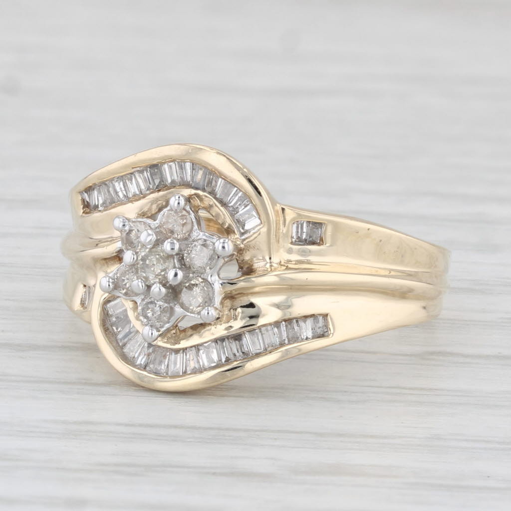 Light Gray 0.52ctw Diamond Flower Cluster Engagement Ring 10k Yellow Gold Size 7.5 Bridal