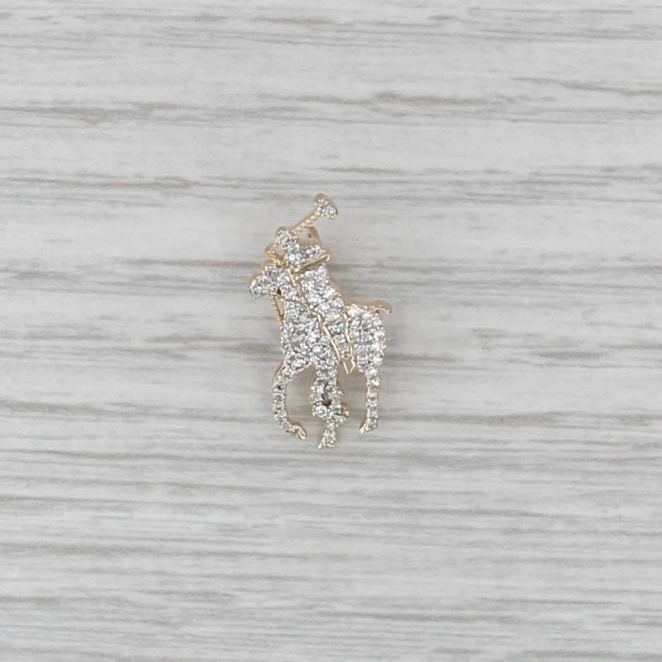 0.19ctw Diamond Polo Player on Horse Pendant 10k Yellow Gold