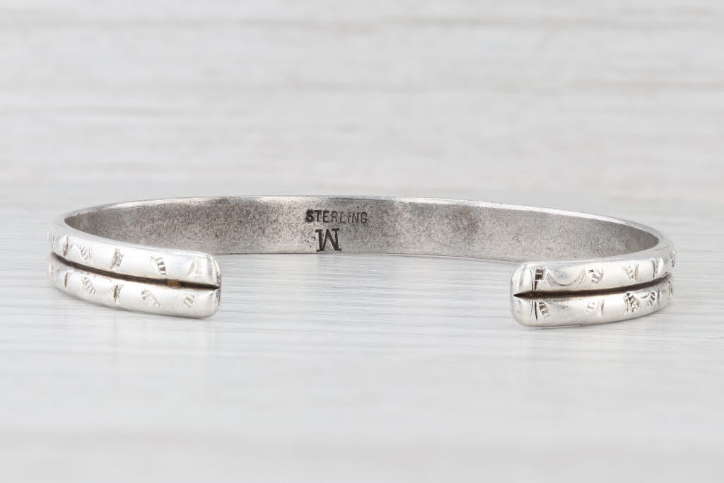 Light Gray Double Band Cuff Bracelet Sterling Silver 7" 6.5mm