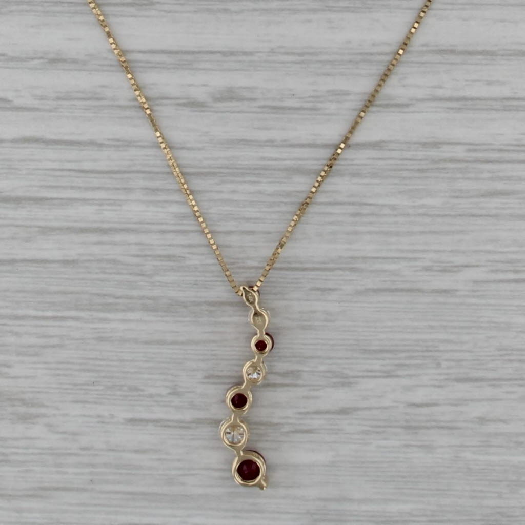 0.97ctw Ruby Diamond Journey Pendant Neckalce 14k Yellow Gold 18" Box Chain