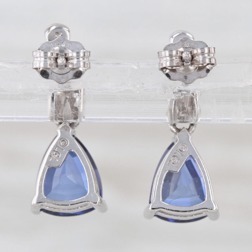 3.07ctw Lab Created Sapphire Diamond Teardrop Earrings 10k White Gold Drops