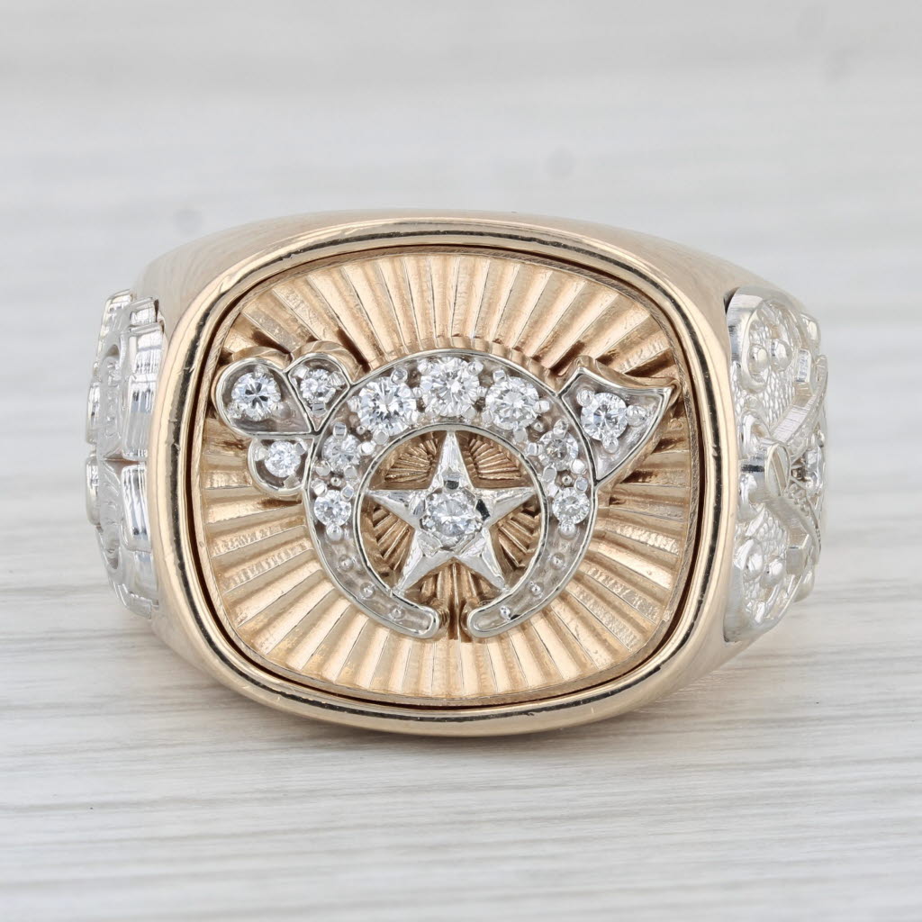 Light Gray 0.23ctw Diamond Shriners Signet Ring 14k Gold Masonic Scottish Rite Blue Lodge