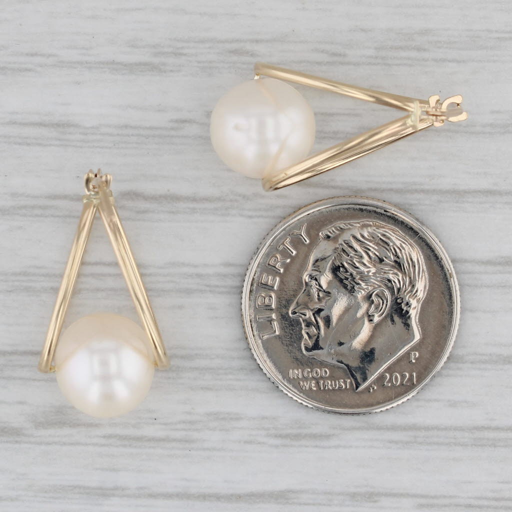 Gray Cultured Pearl Hoop Earrings 14k Yellow Gold Snap Top Posts Oval Hoops
