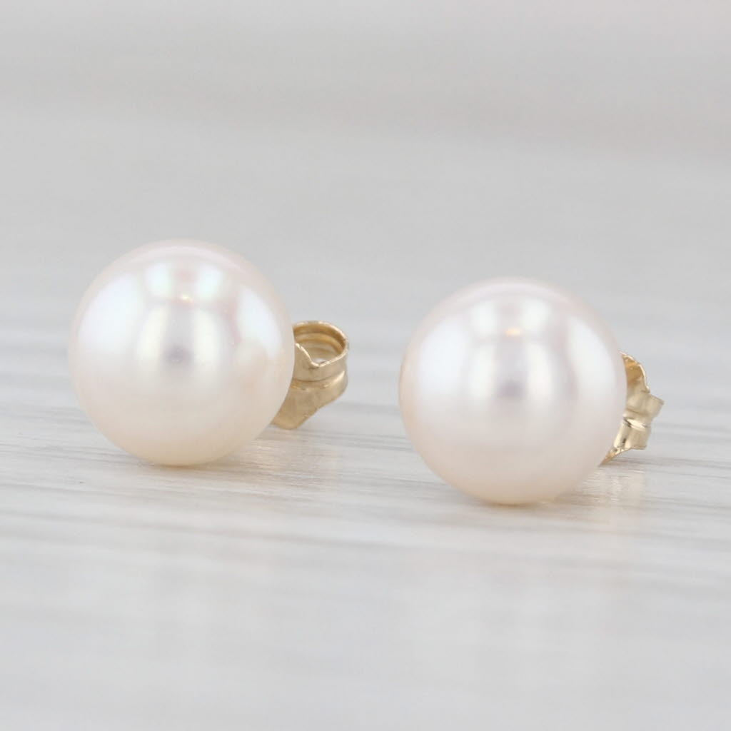 Light Gray Blue Lagoon Cultured Pearl Stud Earrings 14k Yellow Gold w/ Box