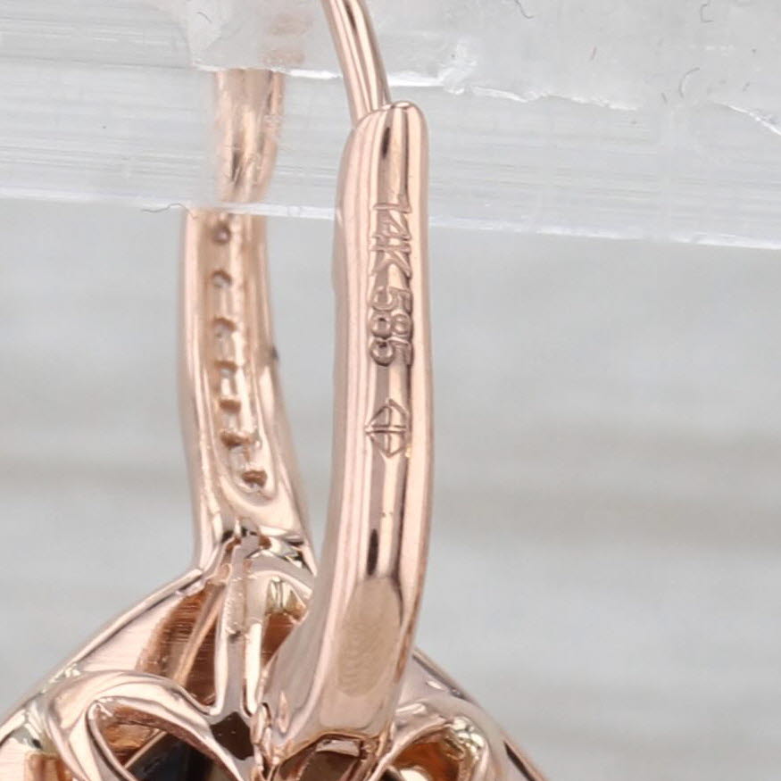 Gray 5.76ctw Sugar Loaf Smoky Quartz Diamond Halo Drop Earrings 14k Rose Gold