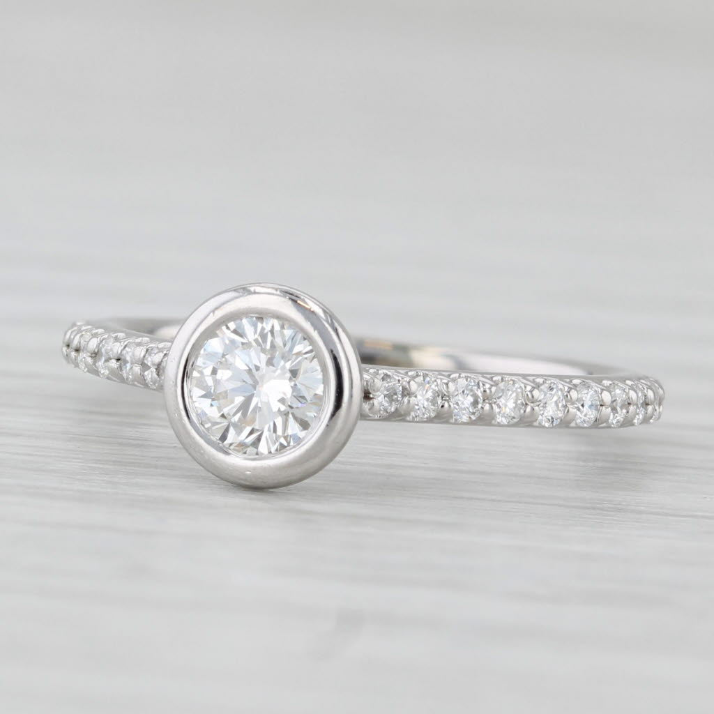 Light Gray 0.70ctw Round Bezel Set Diamond Engagement Ring 14k White Gold Size 4.5