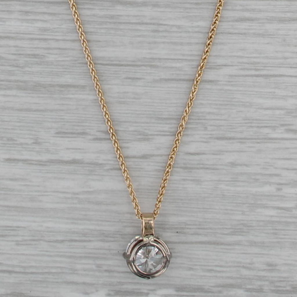New 2.18ct Round Diamond Pendant Necklace 14k Gold 20" Wheat Chain GIA