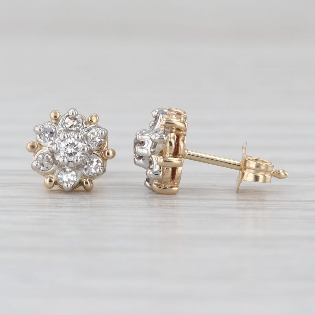 0.18ctw Diamond Flower Stud Earrings 14k Yellow Gold Floral Studs