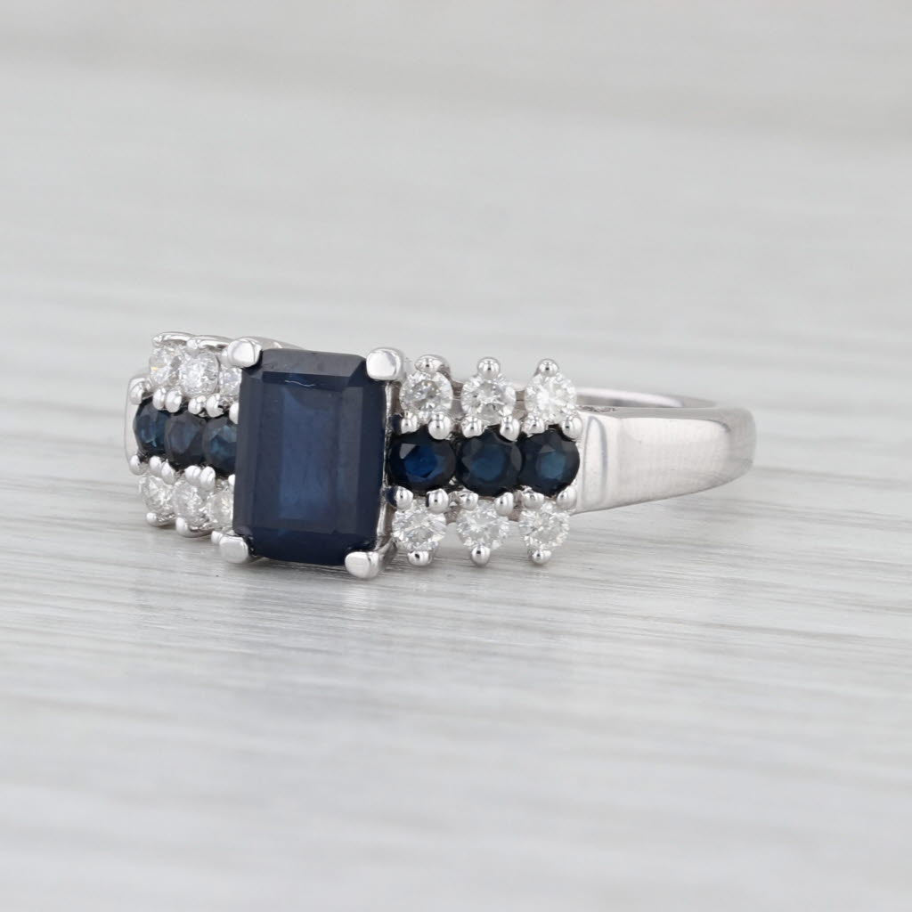 1.85ctw Emerald Cut Blue Sapphire Diamond Ring 10k White Gold Sz 9.25 Engagement