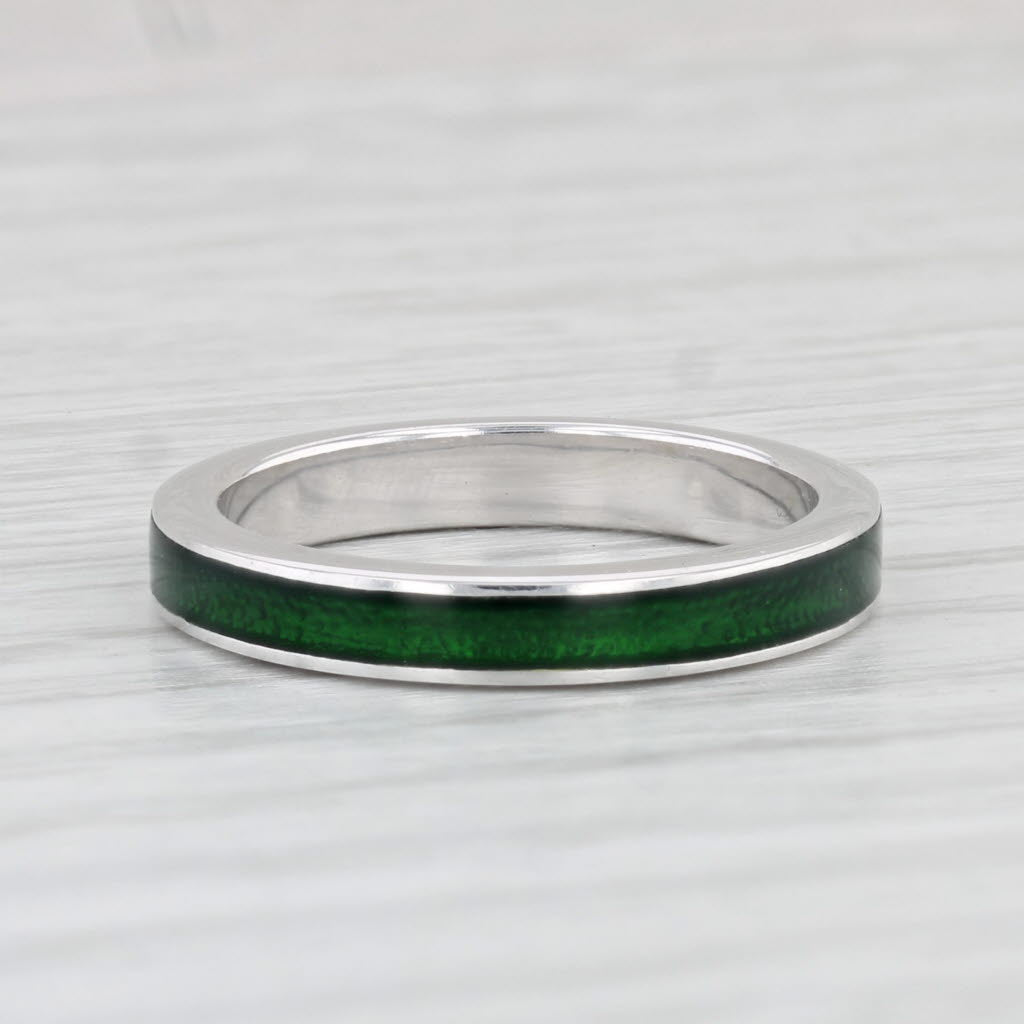 Light Gray Hidalgo Green Enamel Ring 18k White Gold Size 6.5 Stackable Band