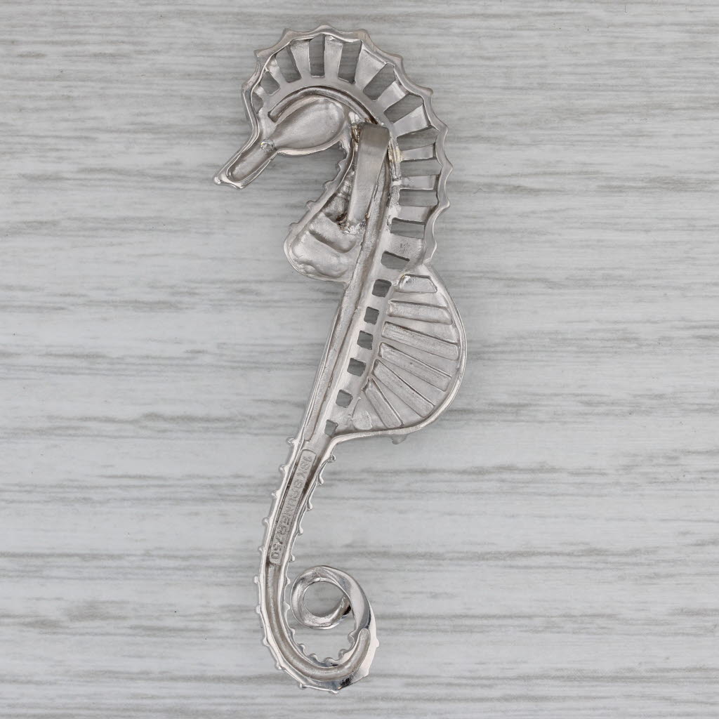 Gray 0.36ctw Blue White Diamond Seahorse Pendant 18k White Gold Nautical Statement