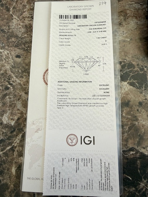 1.15ctw VVS1 D Lab Grown Diamond Engagement Ring Platinum Size 5.5 IGI