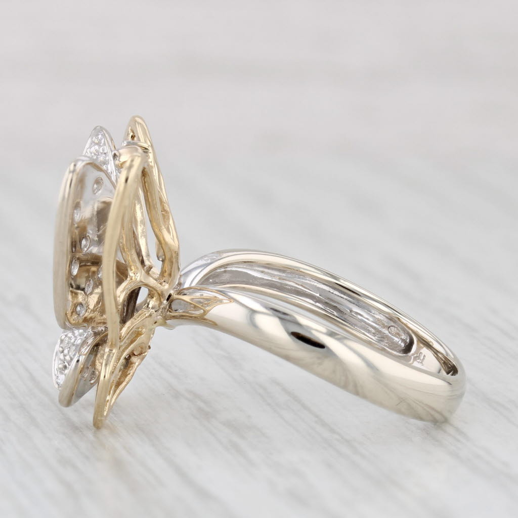 Light Gray Pave Diamond Butterfly Ring 14k Yellow White Gold Size 6 Statement