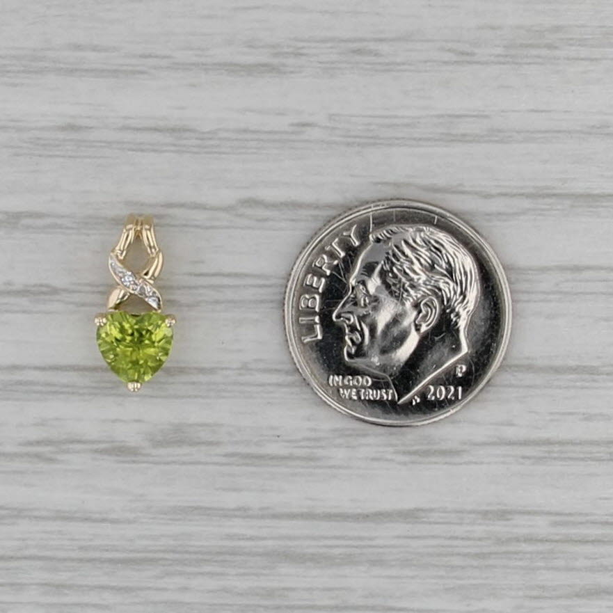 0.24ct Peridot Heart Diamond Pendant 10k Yellow Gold Small Drop