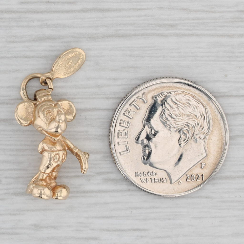 Gray Mickey Mouse Charm 14k Yellow Gold Disney Cartoon Figural Souvenir