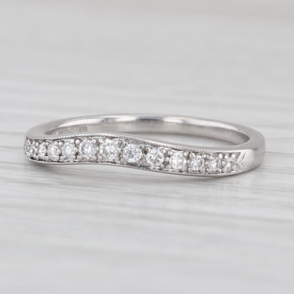 0.15ctw Diamond Contoured Wedding Band 14k White Gold Stackable Ring Size 7