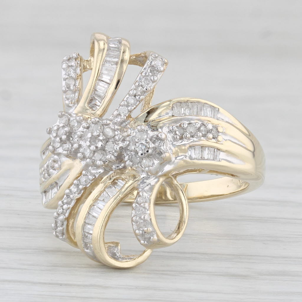 Light Gray 0.44ctw Diamond Bow Cocktail Ring 10k Yellow Gold Size 7.25