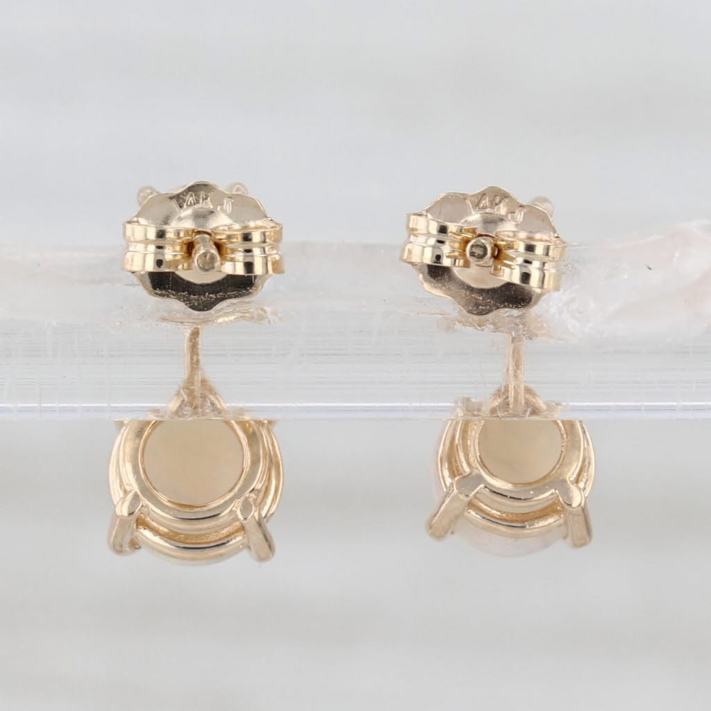 Opal Cabochon 0.30ctw Diamond Dangle Earrings 14k Yellow Gold Drops