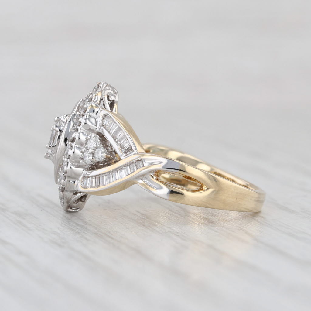 Vintage 0.748ctw Diamond Marquise Halo Engagement Ring 14k Gold Size 7