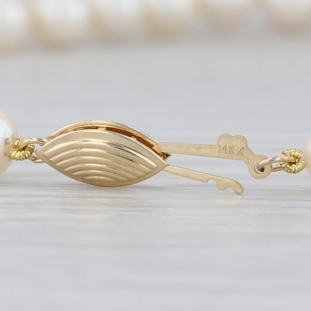 Vintage Cultured Pearl Single Bead Strand Necklace 14k Yellow Gold 18"