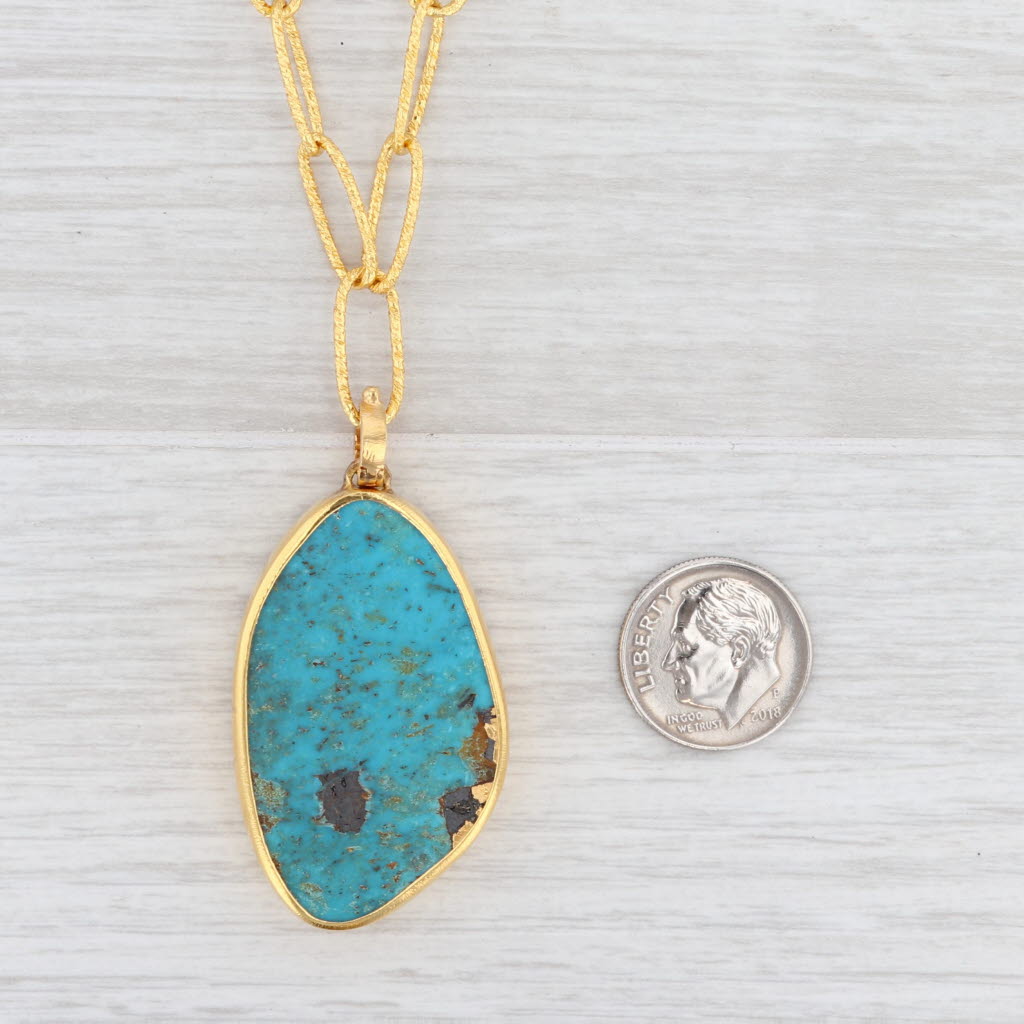 New Nina Wynn Turquoise Pendant 17.5" Necklace Sterling Gold Vermeil