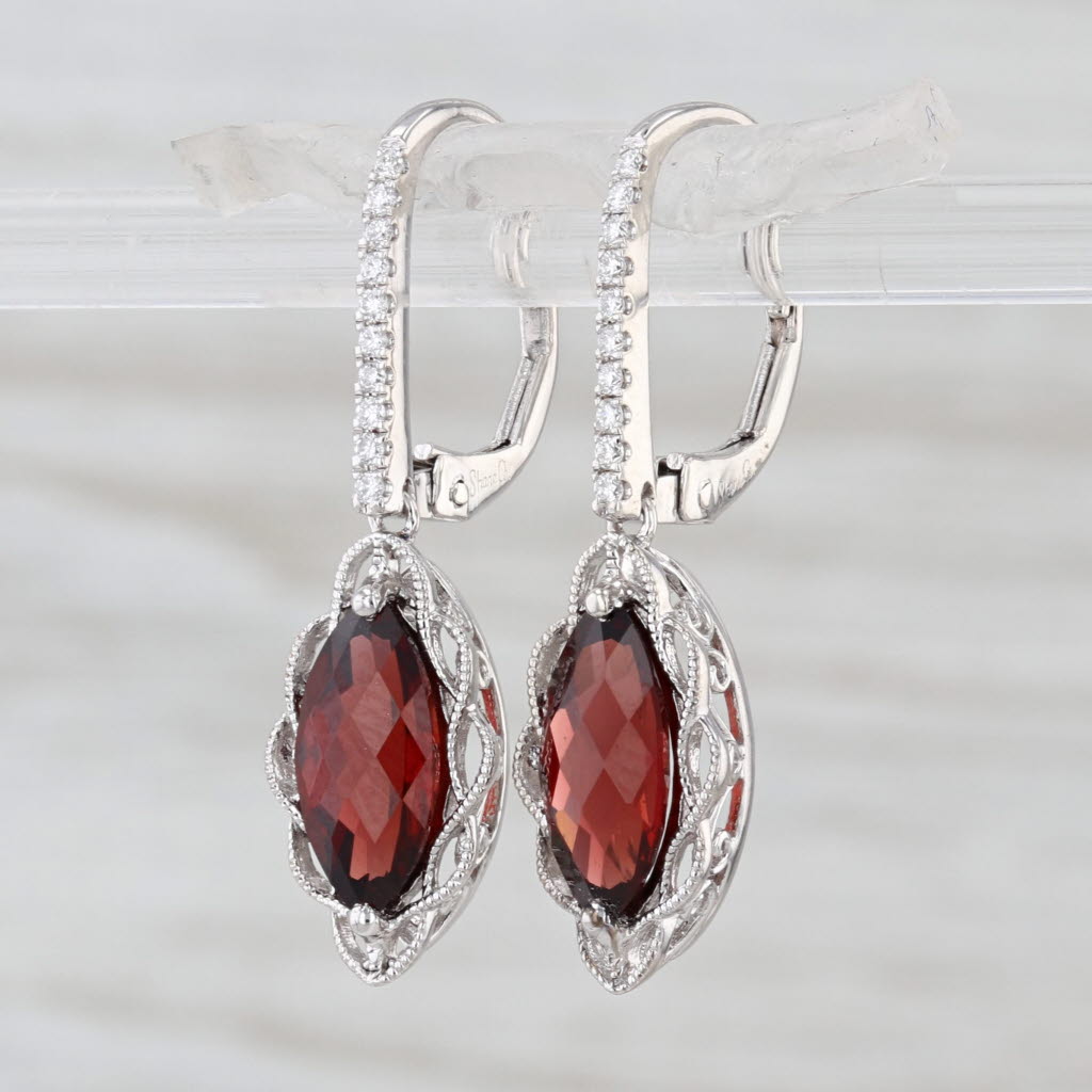 2.61ctw Garnet Diamond Dangle Earrings Sterling Silver Lever Back Drops