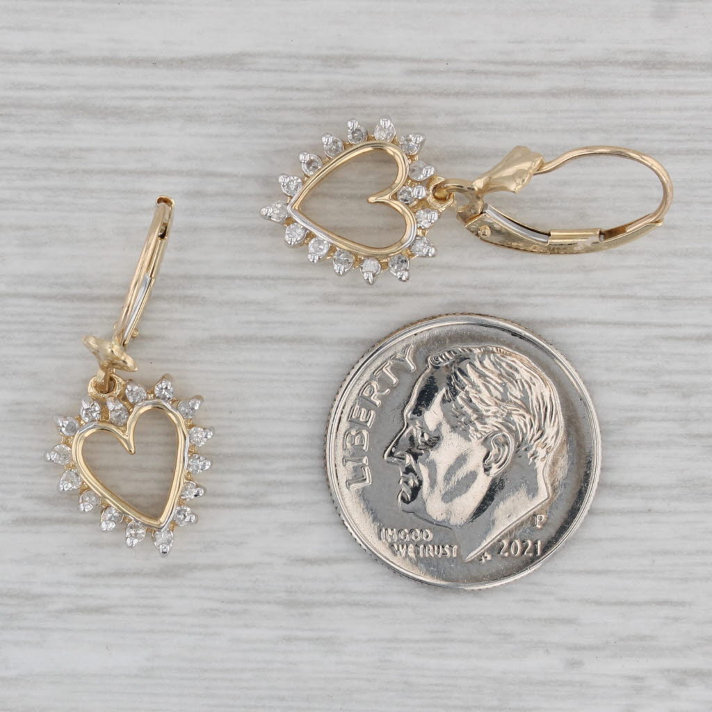 Gray 0.25ctw Diamond Open Heart Dangle Earrings 10k Yellow Gold Drops