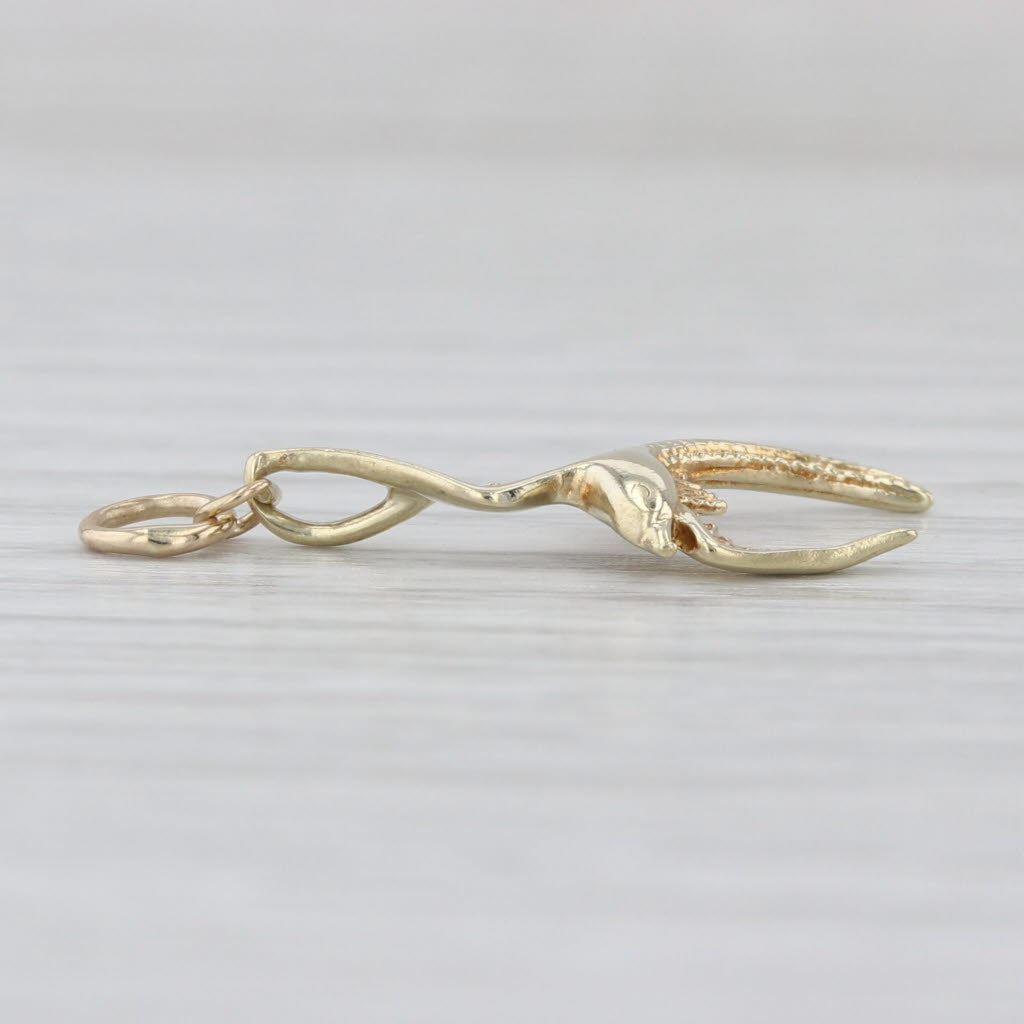 Crane Charm 14k Yellow Gold Bird Pendant Small Drop