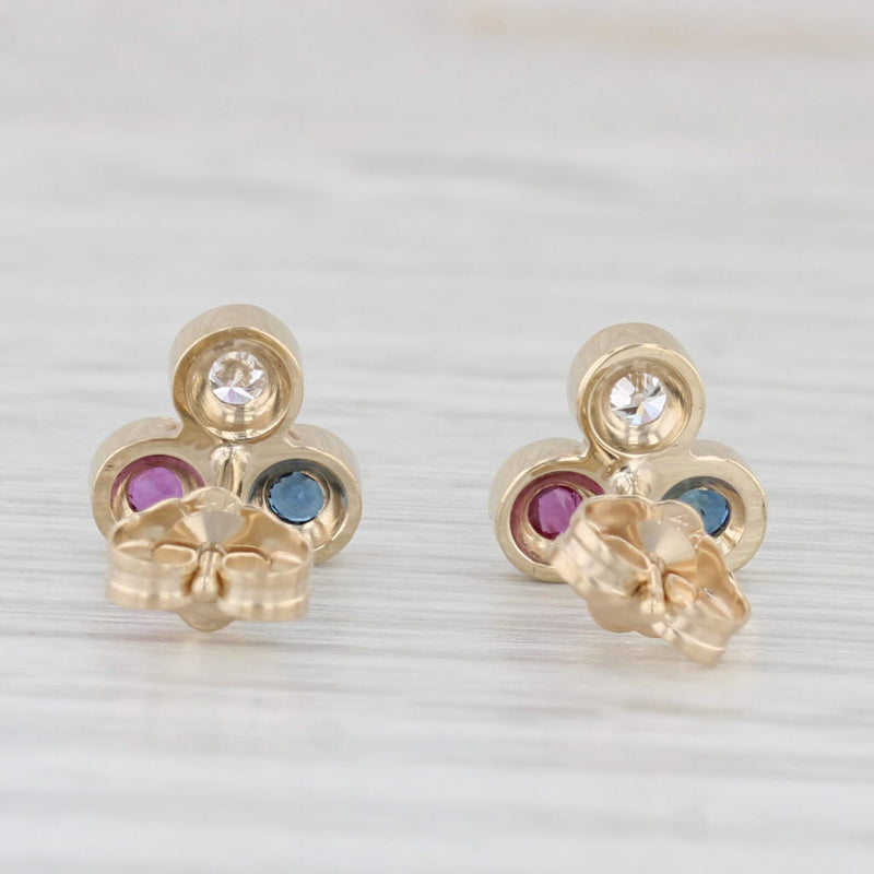 0.34ctw Diamond Ruby Sapphire Stud Earrings 14k Yellow Gold Round 3-Stone