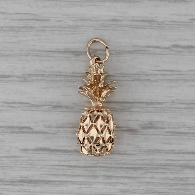Pineapple Charm Pendant 14k Yellow Gold Small 3D Drop