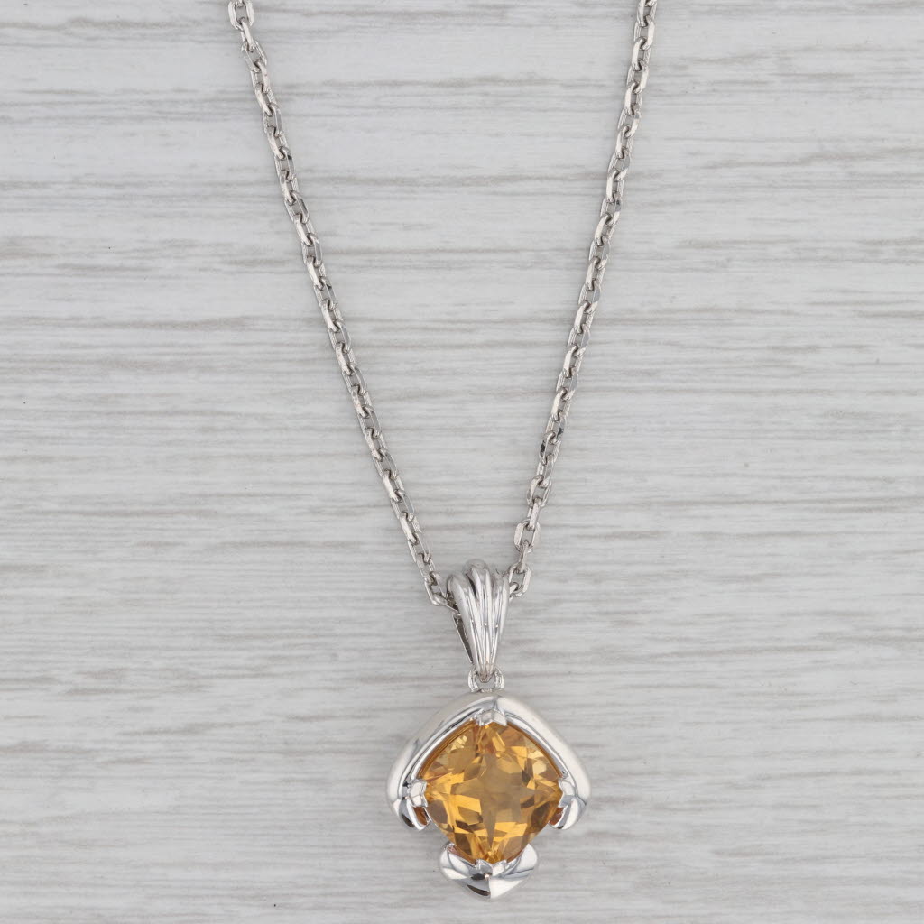 Gray 4.05ct Citrine Solitaire Pendant Necklace Sterling Silver 20" Cable Chain