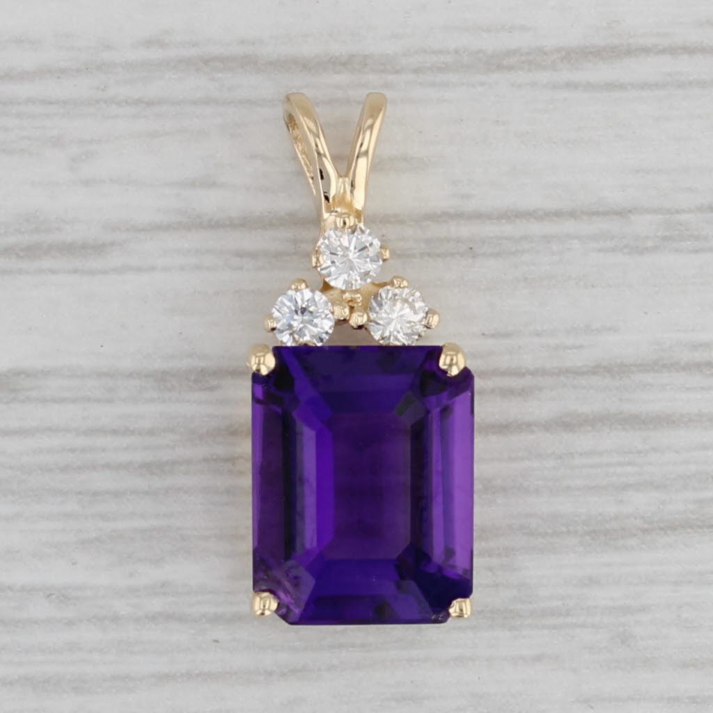 Gray 3.30ctw Amethyst Diamond Pendant 14k Yellow Gold Emerald Cut Drop
