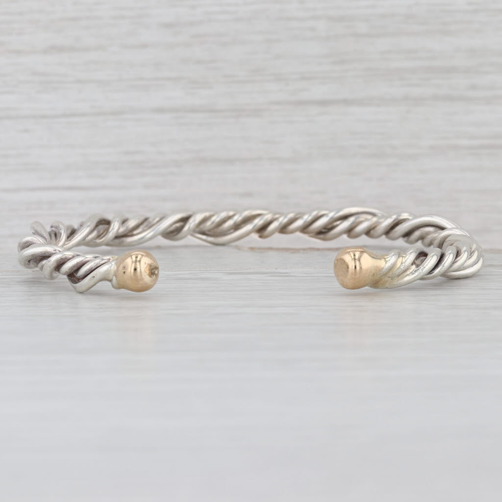 Handmade Woven Cuff Bracelet Sterling Silver 10k Gold 6.75"