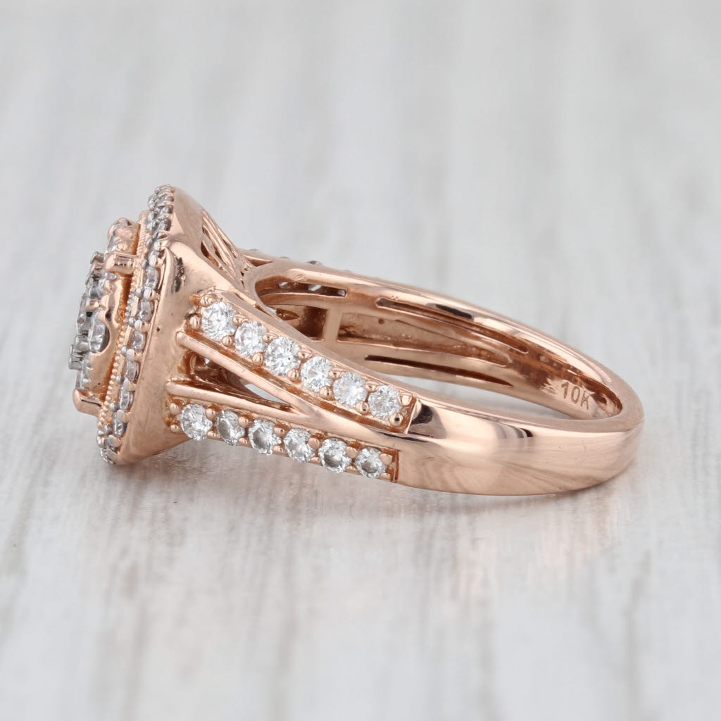 0.91ctw Diamond Cluster Halo Engagement Ring 10k Rose Gold Size 6